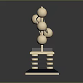 Golden Molecular Structure Model With Spheres Connecting Rods And Black Gold Base