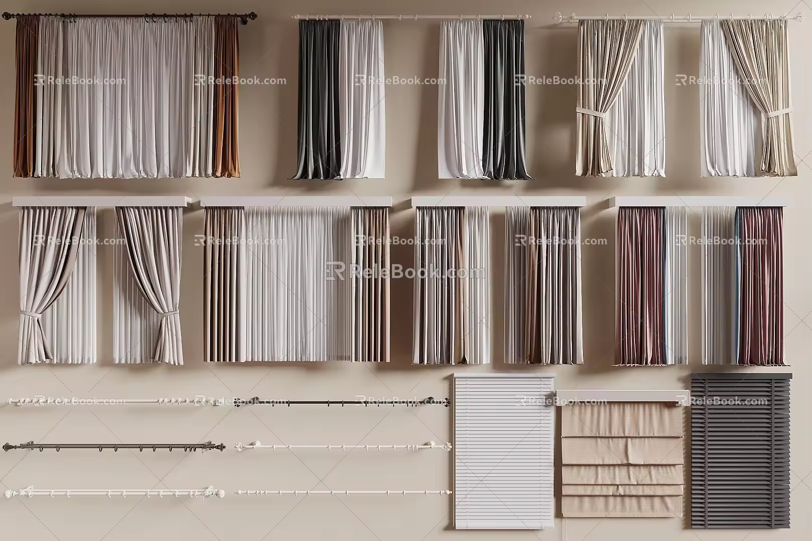 Curtain Gauze Curtain Roman Rod Roman Blinds Venetian Blinds 3d model
