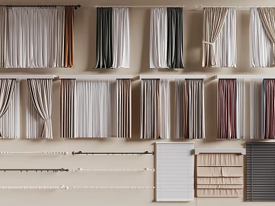 Colorful Curtains In Various Styles With Curtain Rods And Window Blinds 3d model