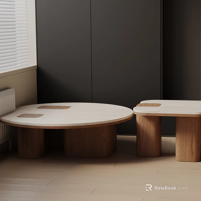 Modern Sofa And Coffee Table Set With Wooden Legs And Round Table Top Design 3d model 