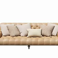 Large Beige Leather Sofa With Multiple Soft Cushions And Tufted Design 3d model