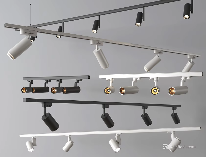 Modern Track Lighting With Black White Downlights And Spotlights For Home Ceiling 3d model 