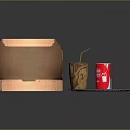 Tasty Pizza In Open Box With Vegetables Meats Coke Can And White Plate