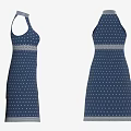 Navy Blue Halter Neck Dress With White Polka Dot Pattern And Waist Hem Trim