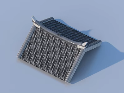 Chinese Traditional Roof 3D Model With Tiled Surface And Overhanging Eaves 3d model