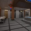 Elegant SPA Sauna Interior Design With Loungers Hot Pool And Wooden Accents