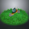 Lush Green Grass Patch Featuring Snail Shaped Object And Stone Slabs 3d model