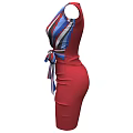 Stylish Striped Red Blue White Sleeveless Dress with Waist Bowknot and Fitted Design