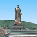 Large Buddha Sculpture Carving On Mountain Top With Lotus Pedestal And Blue Sky