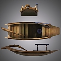 Three-and two-way wooden boat boat boating hand-painted wind game wind vehicle 3d model