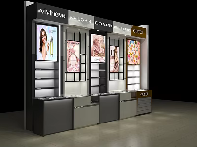 High End Display Shelves with Luxury Brand Posters and Product Displays for Modern Retail 3d model