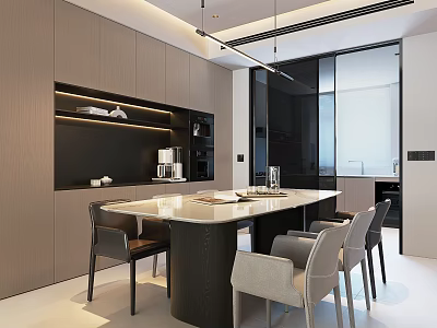 Modern Open Concept Restaurant Kitchen Interior With Island Counter And Pendant Lights 3d model