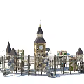 Garden Ornaments With Castle Towers Clock Tower Slides And Climbing Frames 3d model