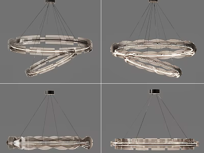 Modern Contemporary Hanging Chandelier With Intertwined Transparent Rings And Metallic Frame 3d model