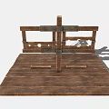 Medieval Wooden Structure With Cross Frame Platform And Metal Fittings