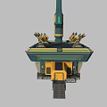 Tracked Military Machinery Structure With Tall Green Yellow Tower Operation Platform And Control Station