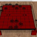 Chinese Chess Entertainment with Red Black Pieces on Red Chessboard and Chu River Han Border