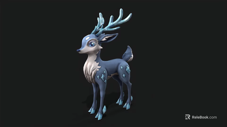 Cute Blue Cartoon Deer With Frosty Antlers And Spotted Body Design 3d model 