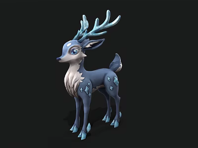 Cute Blue Cartoon Deer With Frosty Antlers And Spotted Body Design 3d model