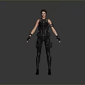 3D Female Character In Black Tactical Gear Standing Pose With Detailed Equipment