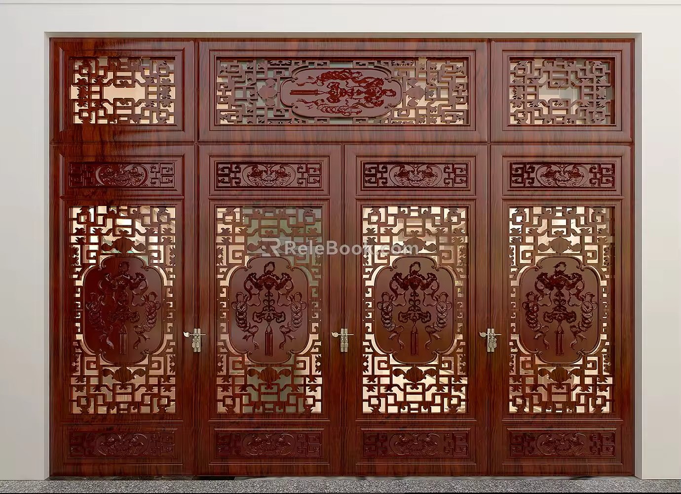 Chinese-style double-door classical sliding door 3d model