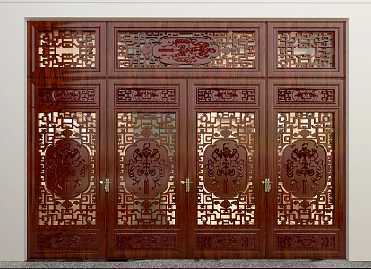 Chinese-style double-door classical sliding door 3d model