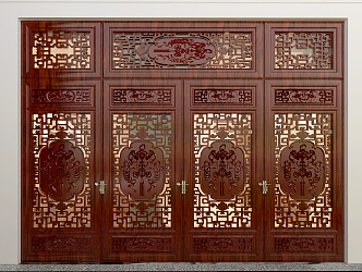 Chinese-style double-door classical sliding door 3d model