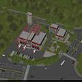 Aerial View Planning of Modern Buildings With Greenery Roads and Basketball Court