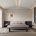 Modern Bedroom Interior Design With Large Bed Headboard Wall Nightstands And Window Curtains