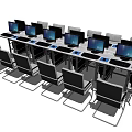 Multiple Modern Office Desks With Computers And Black Chairs In Workspace 3d model