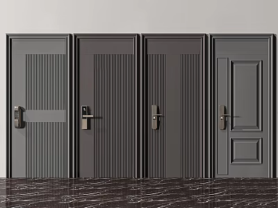 Modern Gray Security Doors With Vertical Stripes And Metal Handles 3d model