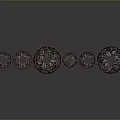 Decorative Plates With Intricate Patterns Arranged In Row On Gray Background
