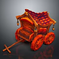 Vintage Wooden Carriage With Red Tile Roof Hanging Lanterns And Large Wheels
