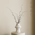 Decorative Textured White Vase With Curved Branches And Light Wall Background