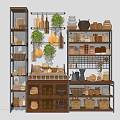 Bathroom Cabinet Rack With Wooden Items Ceramic Containers Baskets And Plants For Storage