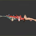 Human Body Models Skeleton With Organs Muscle Structure And Hair Details Arms Extended In Gray Background