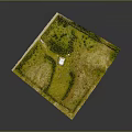 Miniature Square Landscape Model With Green Grass Trees Small House Fenced Area And Vegetation
