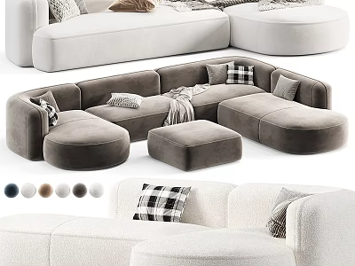 Modern Double Sofa Design With Pillows Ottoman And Multiple Color Options 3d model