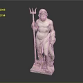 Full Length Bearded Male Marble Sculpture Holding Trident Standing On Pedestal