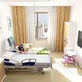Bright Hospital Room Interior With Medical Bed TV City View And Curtains