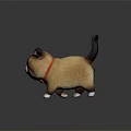 Cartoon Cat Character With Red Collar Brown White Fur 3D Model On Sleek Surface