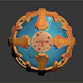 Elegant Blue Decorative Vase With Orange Cross Ornament And Neck Details