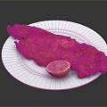 Crispy Golden Fried Chicken Breast Served With Lemon Wedge On White Plate
