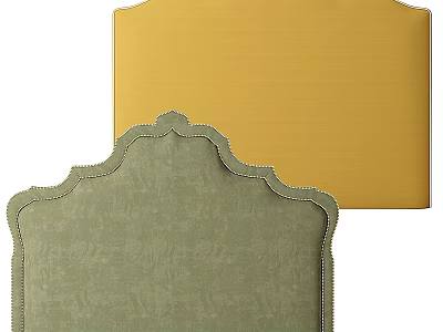 Modern Elegant Bedroom Accent Wall With Yellow Fabric And Green Textured Scalloped Edge 3d model