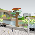 Modern Visitor Center With Contemporary Architecture Green Landscaping Pedestrian Area and Parking Spaces