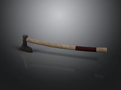 Traditional Axe Weapon With Metal Head And Light And Dark Wooden Handle On Gray Background 3d model