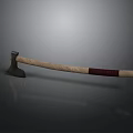 Traditional Axe Weapon With Metal Head And Light And Dark Wooden Handle On Gray Background