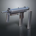 Tactical Submachine Gun With Metallic Finish And Two Magazines On 3d model