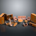 Wooden Furniture Set Featuring Sofa Chairs Tables Cabinets And Sideboards