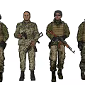 Game and Movie Military Characters in Camouflage Uniforms With Tactical Gear Holding Rifles
